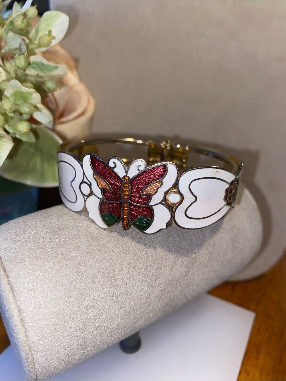 White Enamel Butterfly Cloisonné Bracelet